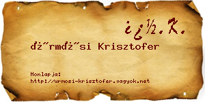 Ürmösi Krisztofer névjegykártya